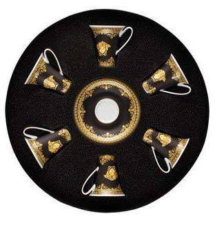 Versace I Love Baroque Nero AD Cup & Saucer Set Six Round Hat Box 19325-403653-29254