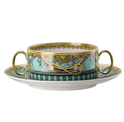 Versace La Scala Del Palazzo Verde Cream Soup Cup & Saucer 19335-403664-10420