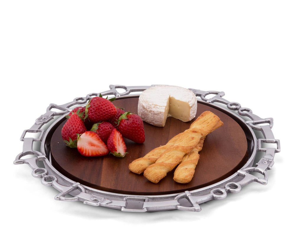 Arthur Court Designs Aluminum Equestrian Bamboo Cheese Board Diameter: 13" Tall: 1"
