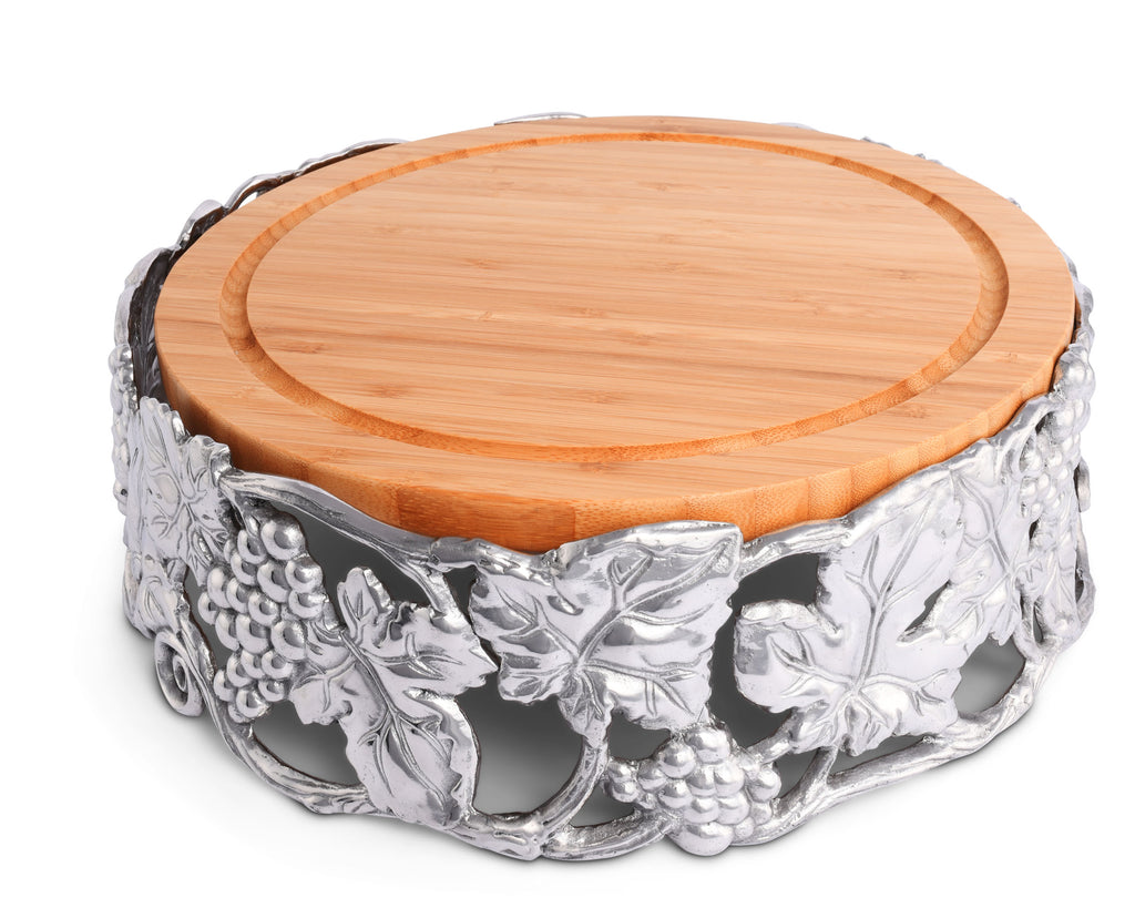 Arthur Court Designs Aluminum Grape Vines Cheese Cake Board Pedestal Charcuterie Platter & Serving Tray Diameter: 13"  Tall: 4.5"