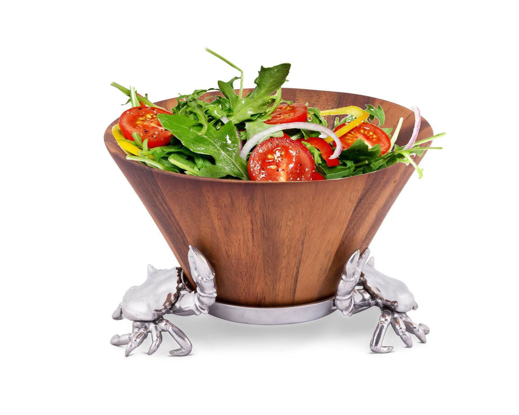 Arthur Court Designs Acacia Wood Salad Bowl with Aluminum Crab stand 12" Diameter