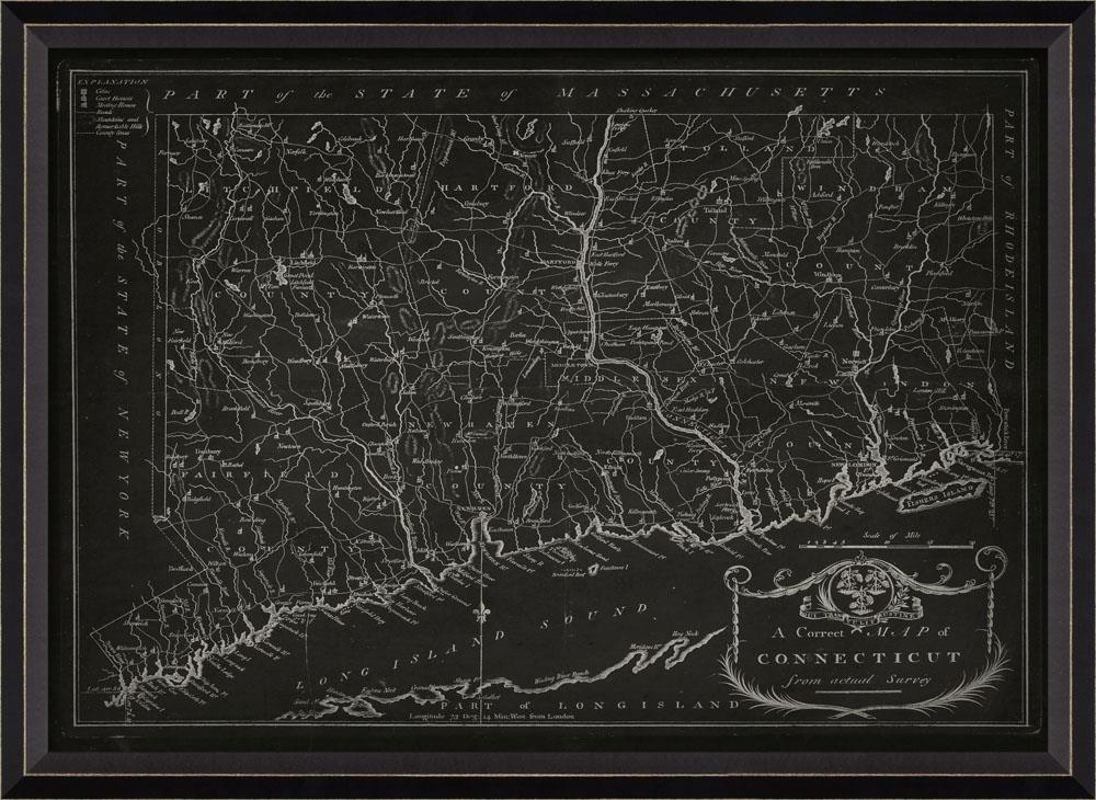 Spicher & Company BC Connecticut 1797 MAP on Black 30181