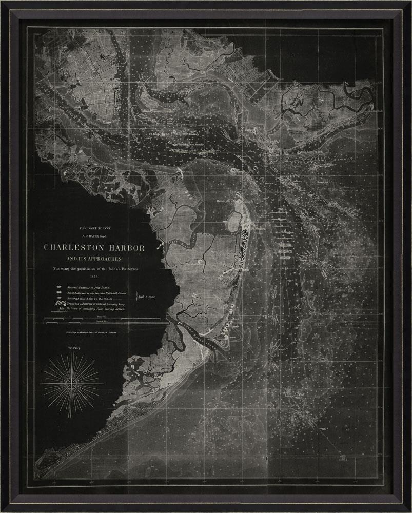 Spicher & Company BC Charleston Harbor 1863 MAP on Black 30184
