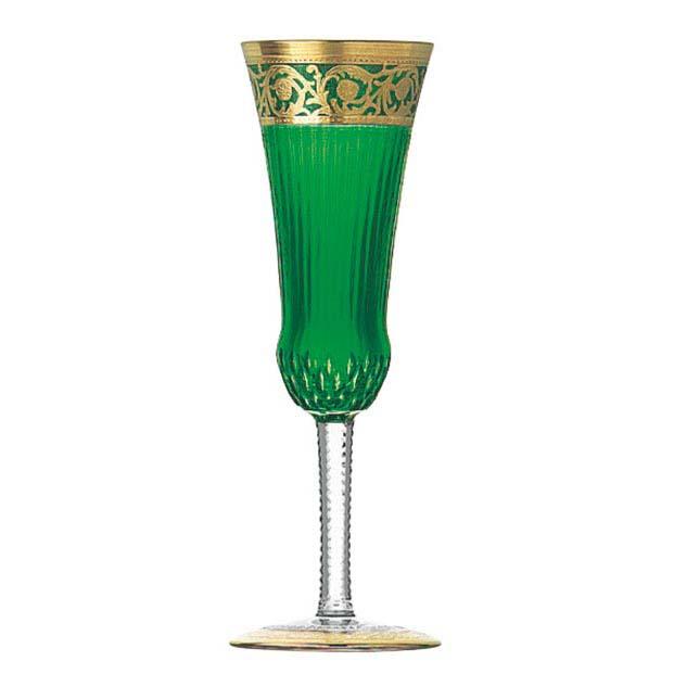 St Louis Crystal Thistle Gold Green Champagne Flute