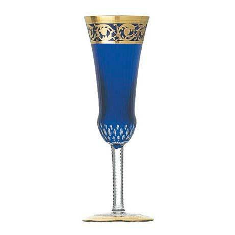 St Louis Crystal Thistle Gold Dark-Blue Champagne Flute