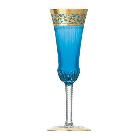 St Louis Crystal Thistle Gold Clear-Blue Champagne Flute
