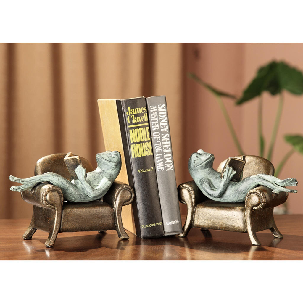 SPI Frogs Reading On Sofa Bookends 33537
