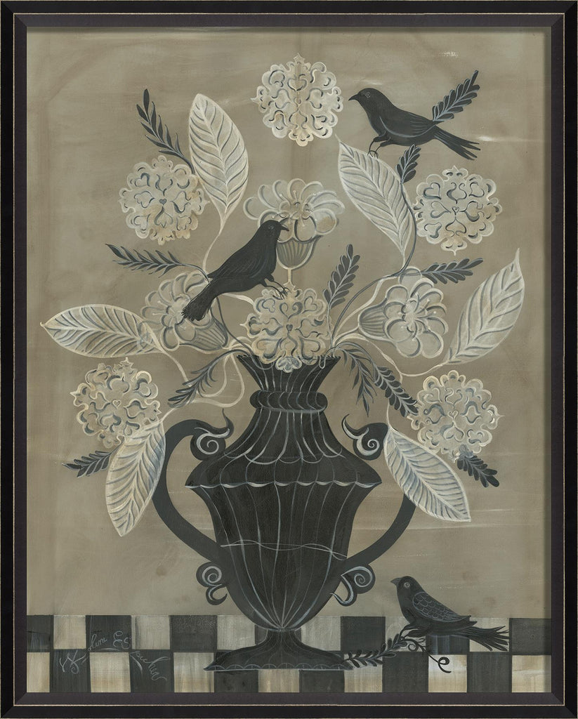 Spicher & Company BC Flower Urn I on Pastel Paper with Bird Silhouettes 35251