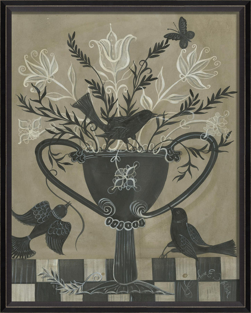 Spicher & Company BC Flower Urn II on Pastel Paper with Bird Silhouettes 35252