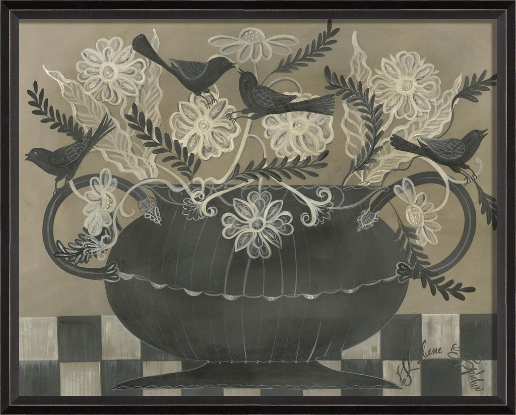Spicher & Company BC Flower Urn III on Pastel Paper with Bird Silhouettes 35253