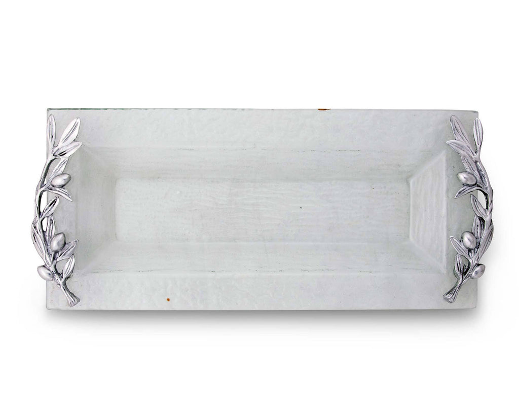 Arthur Court Glass Oblong Cheese Serving Tray with Meta Olive Handles Branch