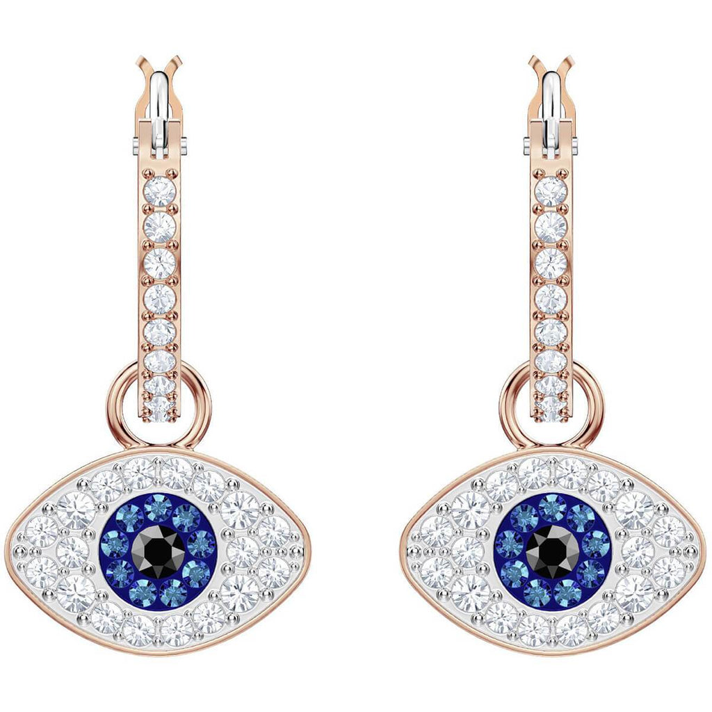 Swarovski Crystal Duo Evil Eye Hoop Pierced Earrings Multi-Colored Rose Gold Plating 5425857