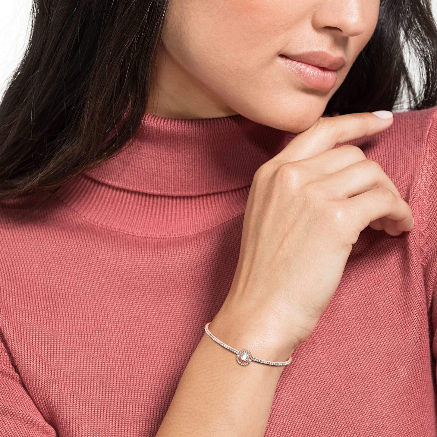 Swarovski Jewelry Sparkling Dance Bangle White Rose Gold Tone