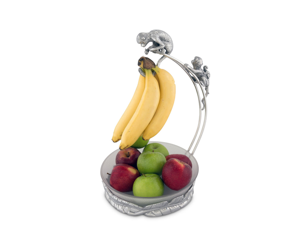 Arthur Court Designs Aluminum Monkey Banana Holder with Glass Bowl 9.5" Tall