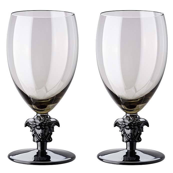 Versace Medusa Lumiere Short Stem Haze White Wine Glasses, Set of 2