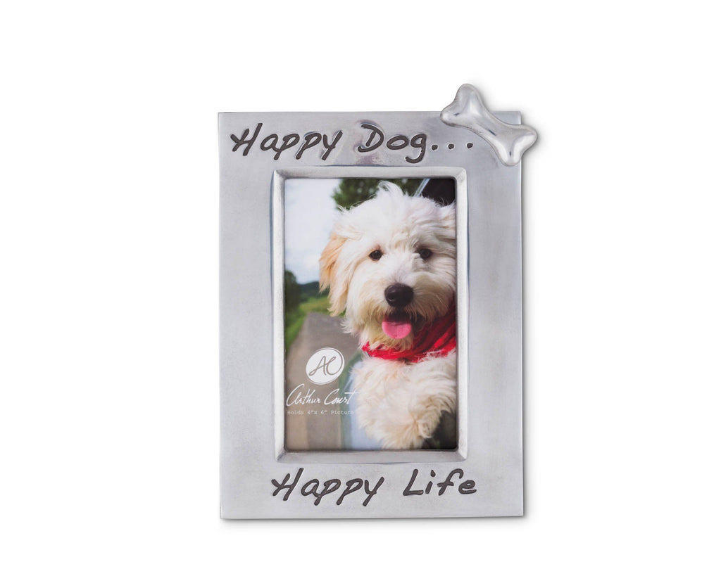 Arthur Court 'Happy Dog Happy Life' Bone Embellished 4" x 6" Photo / Picture Frame - Perfect gift for Dog Lover Desktop or Wall Hang