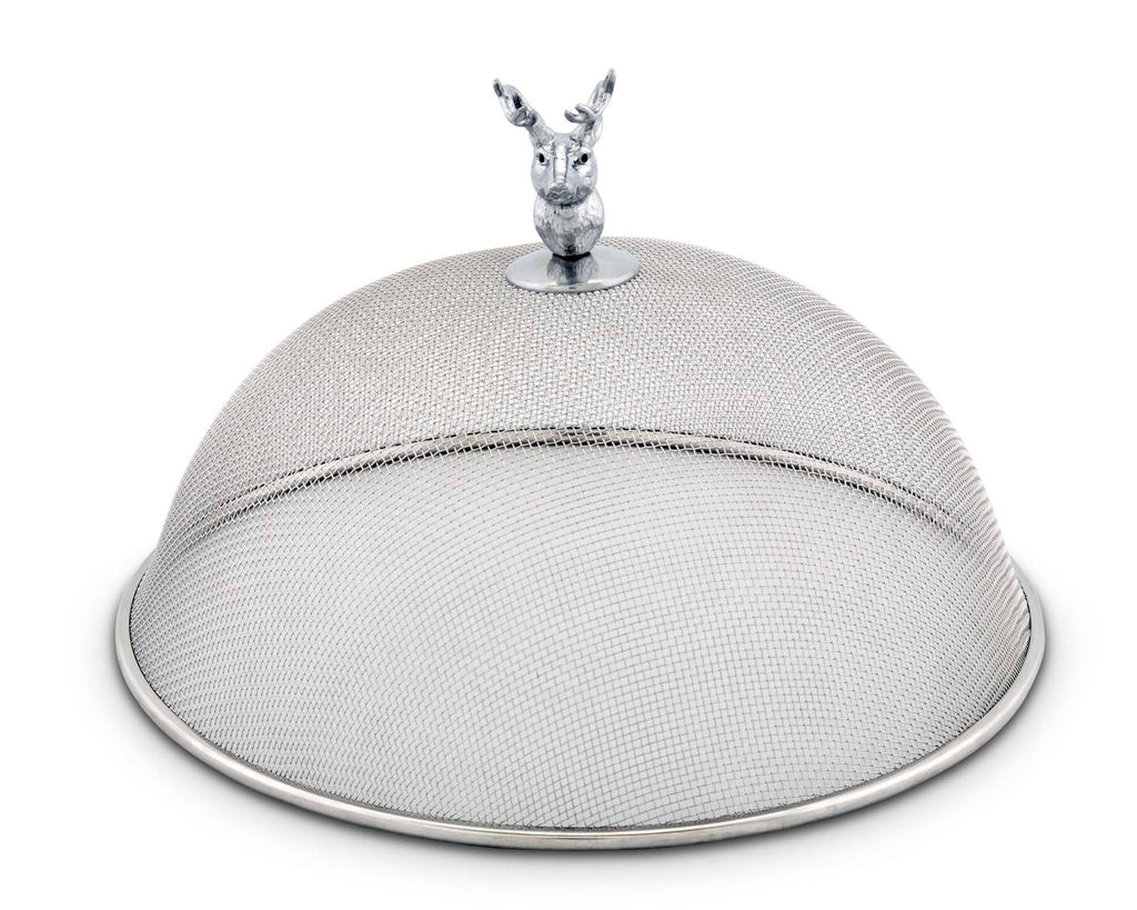 Arthur Court Stainless Steel Mesh Picnic Food Cover Protectors For Bugs, Parties Picnics, BBQs  / Cast Aluminum Elk Head Knob 5.5" Tall  x 10.5" Diameter