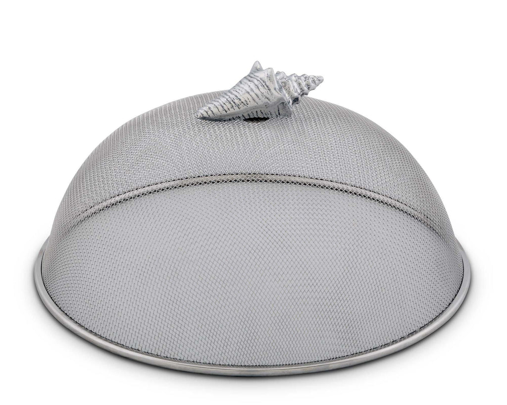 Arthur Court Stainless Steel Mesh Picnic Food Cover Protectors For Bugs, Parties Picnics, BBQs  / Cast Aluminum Conch Shell Ocean Knob 5" Tall  x 10.5" Diameter