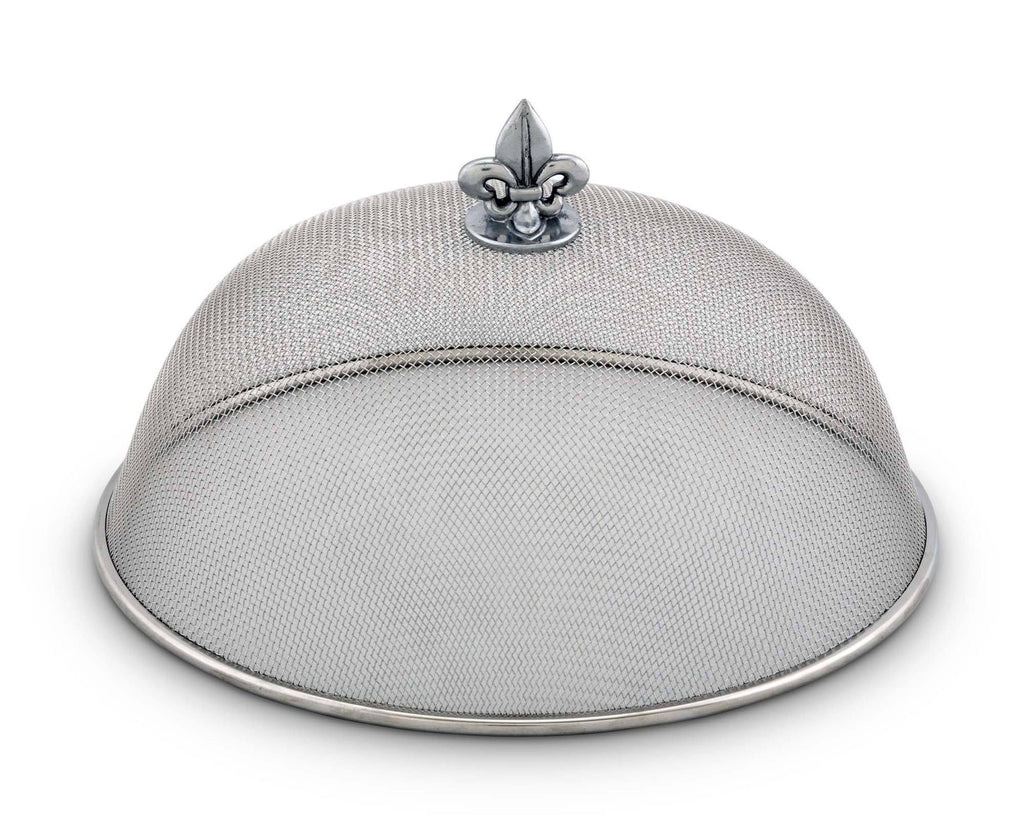 Arthur Court Stainless Steel Mesh Picnic Food Cover Protectors For Bugs, Parties Picnics, BBQs  / Cast Aluminum   Fleur de Lis Knob  5.5" Tall  x 10.5" Diameter