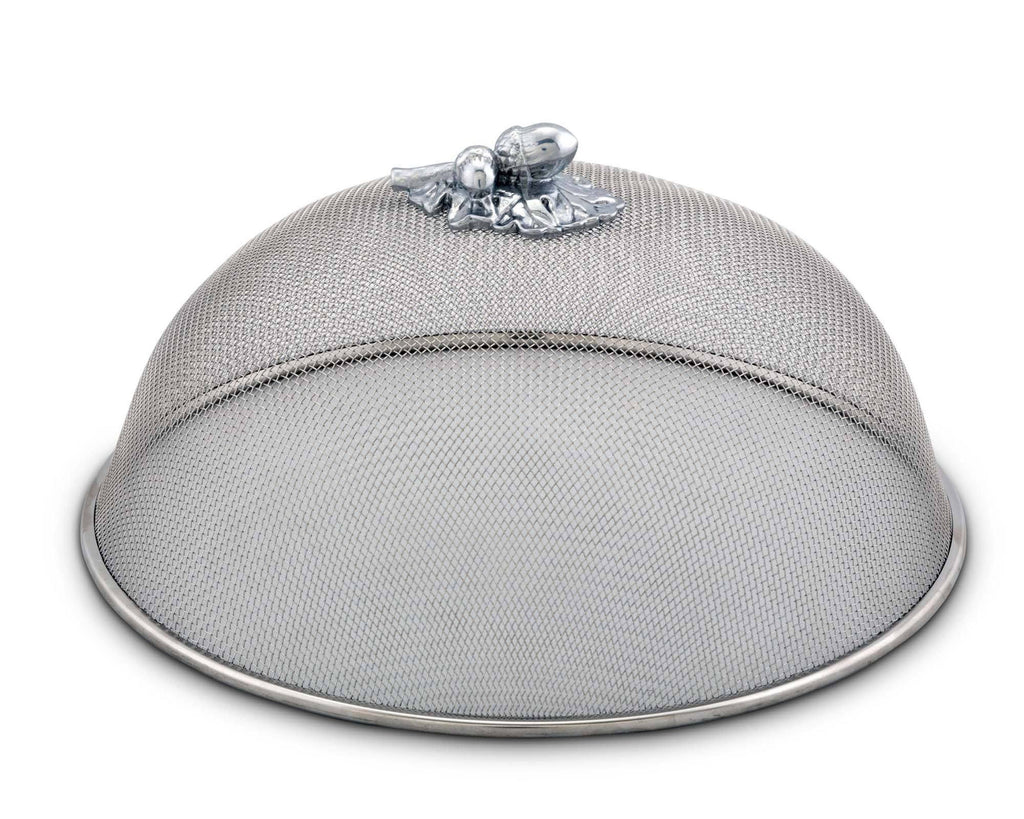 Arthur Court Stainless Steel Mesh Picnic Food Cover Protectors For Bugs, Parties Picnics, BBQs  / Cast Aluminum   Olive Pattern Knob  5" Tall  x 10.5" Diameter