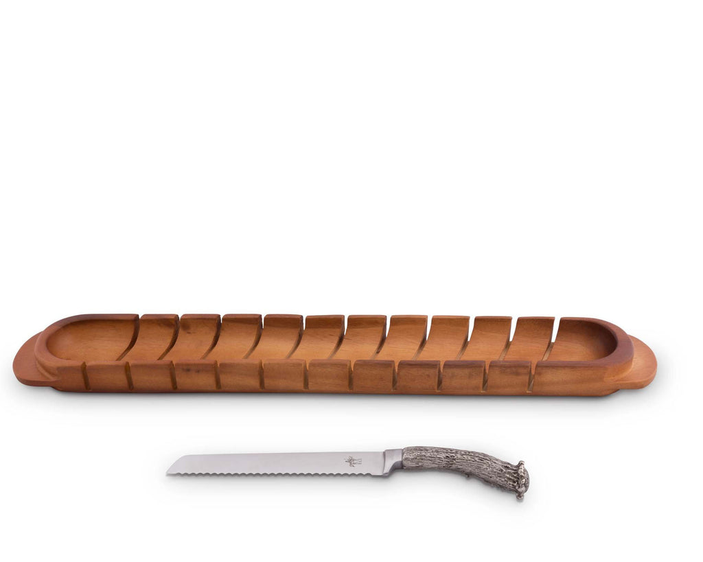 Vagabond House Lodge Style Baguette Board with Antler Bread Knife A224HA