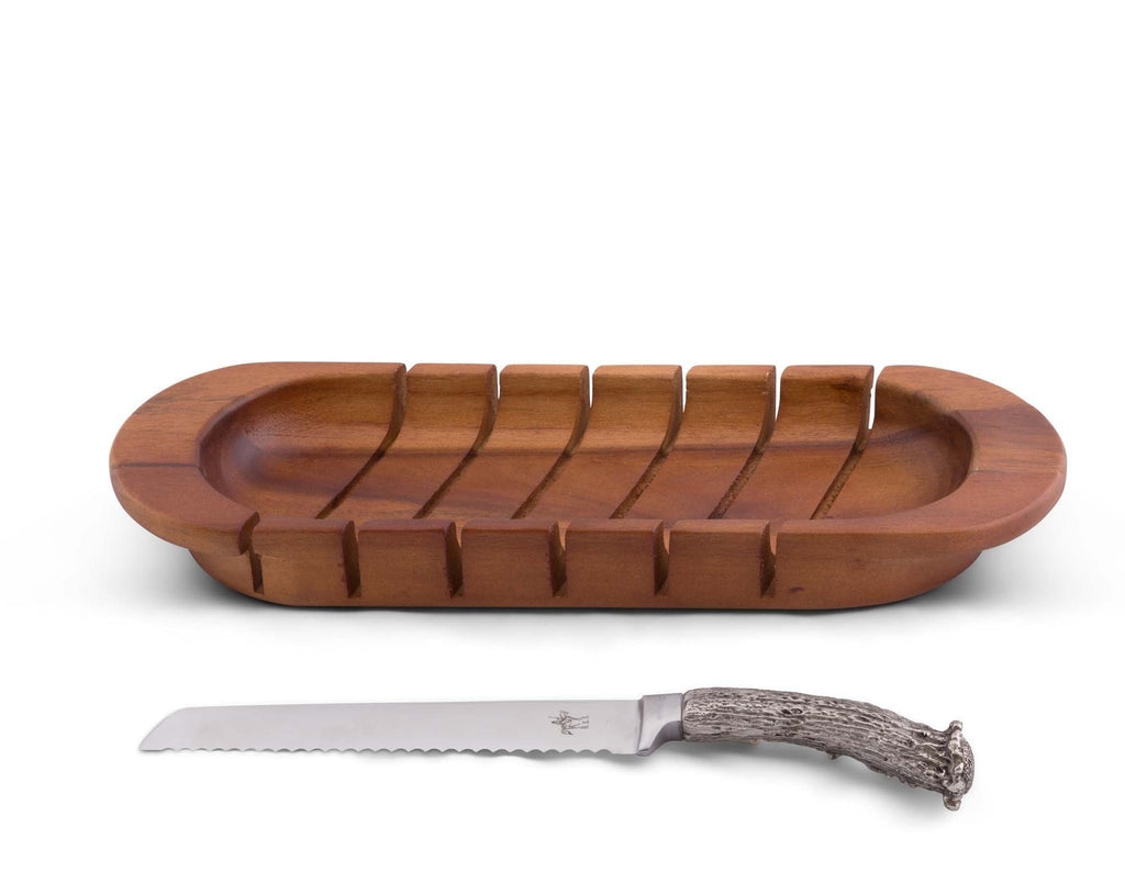 Vagabond House Lodge Style Oval Bread Board with Antler Knife A225HA
