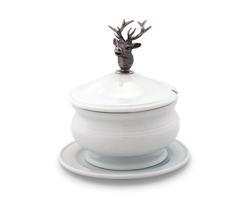 Vagabond House Lodge Style Elk Bust Porcelain Lidded Bowl A326EK
