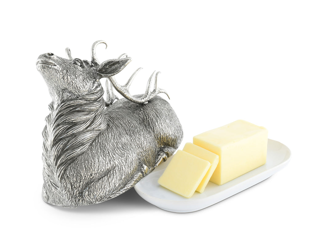 Vagabond House Lodge Style Pewter Stag Butter Dish B108E