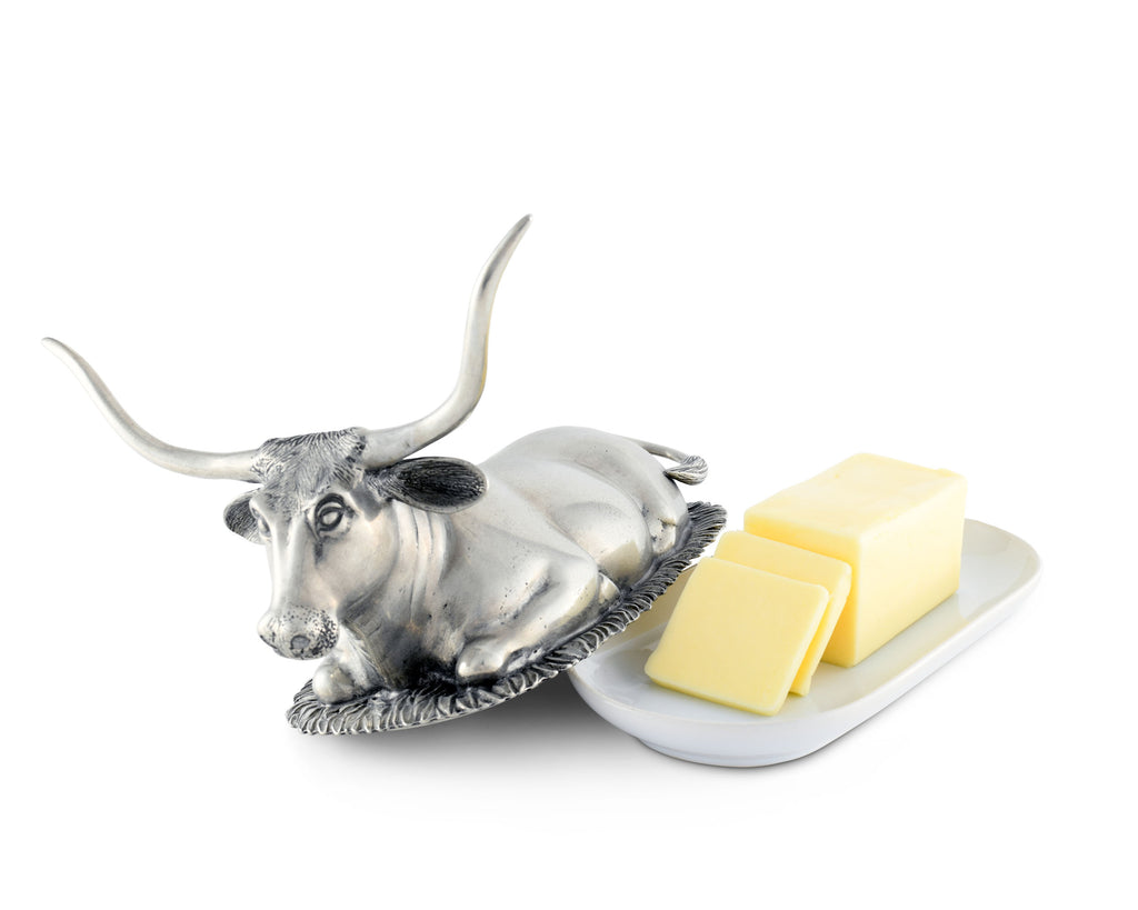 Vagabond House Western Frontier Pewter Longhorn Steer Butter Dish B108