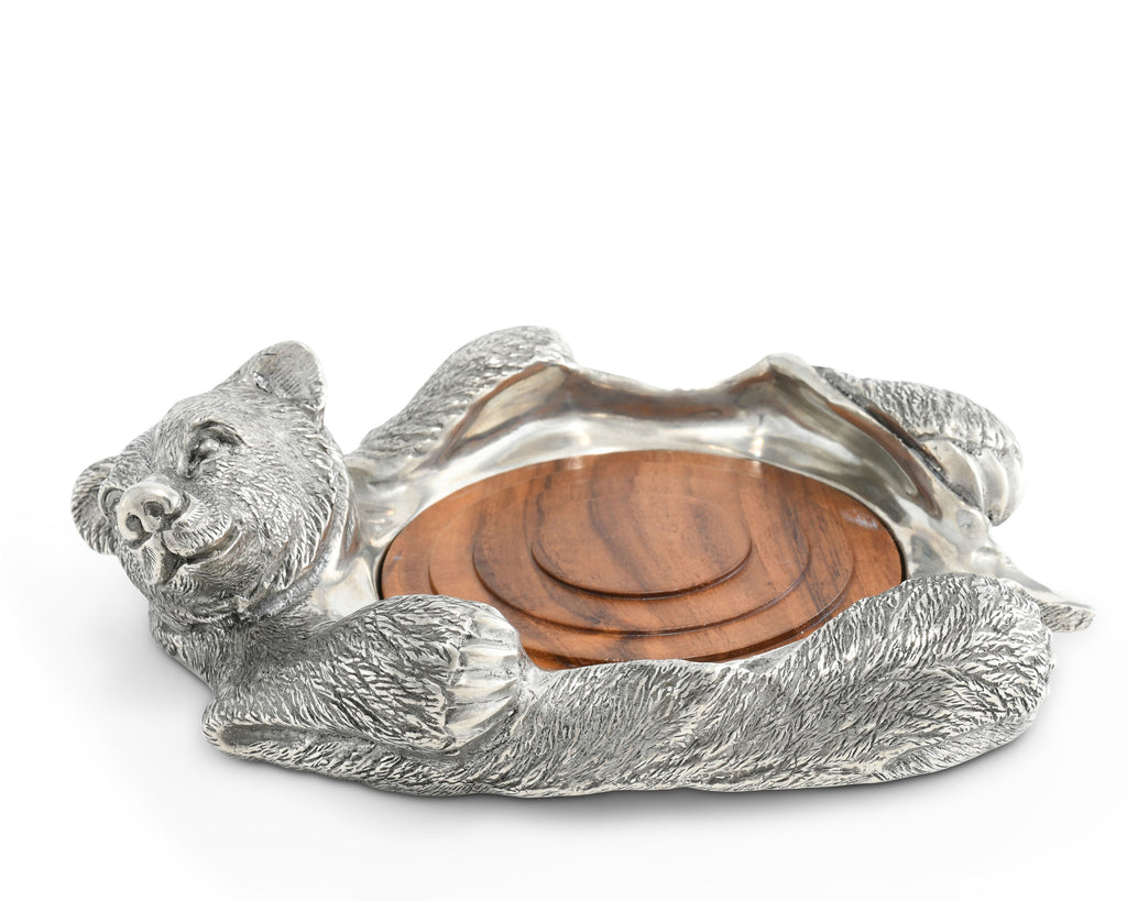 Vagabond House Woodland Creatures Pewter Bear Rug Wine Coaster B133R