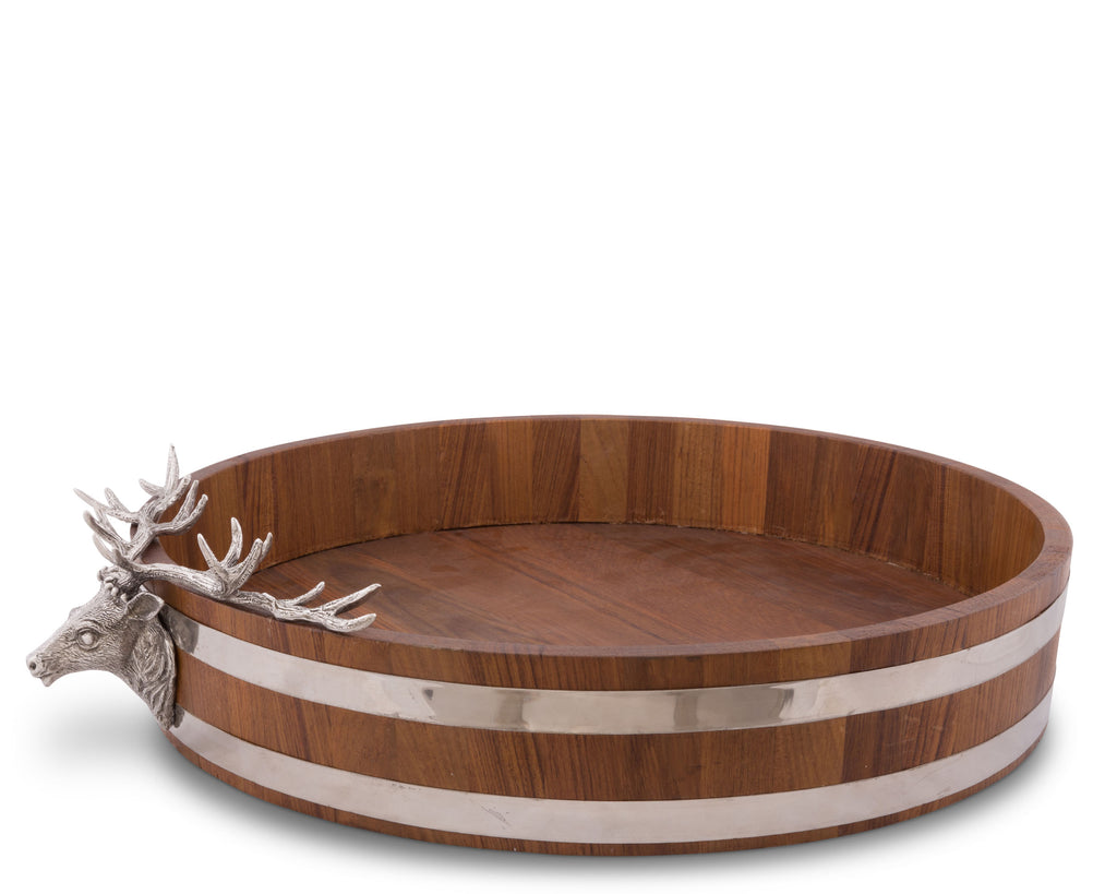 Vagabond House Lodge Style Elk Head Teak Tray B256EK