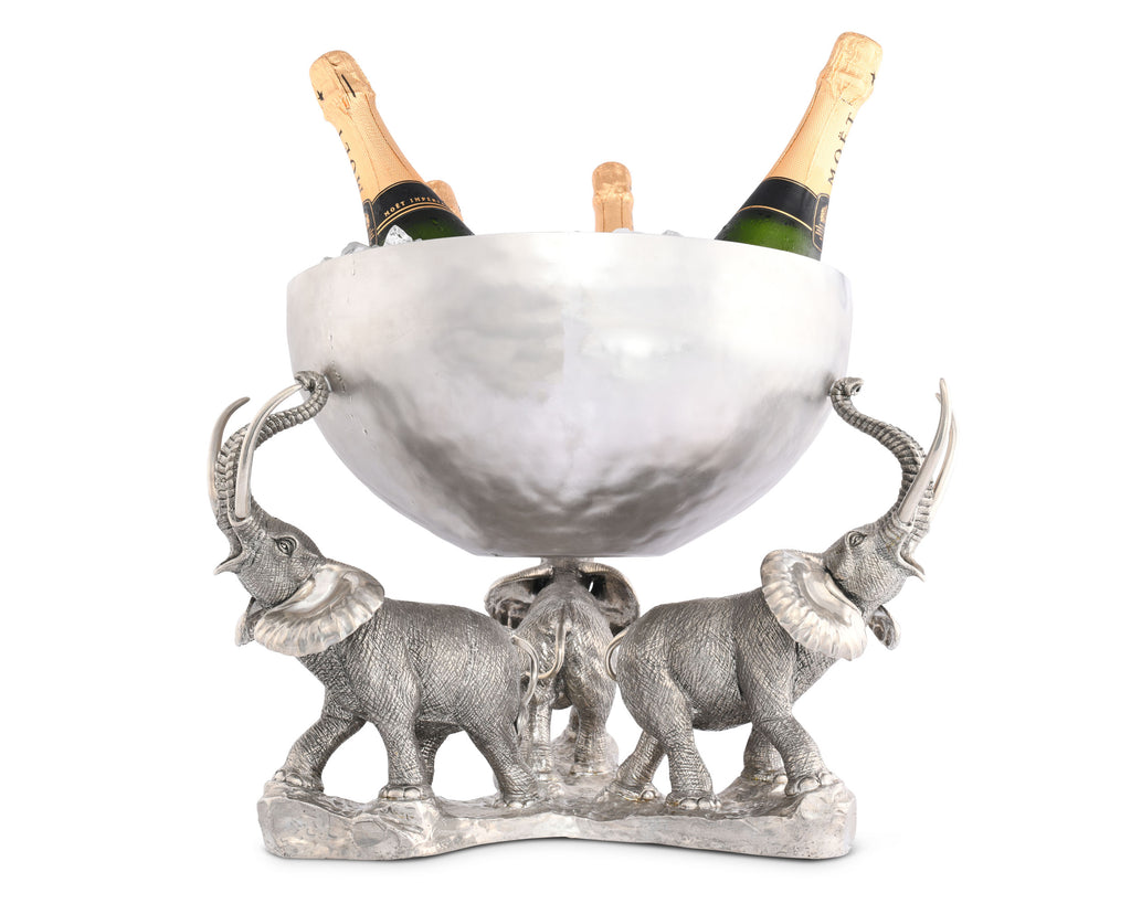 Vagabond House Safari Pewter Elephant Trio Ice Punch Tub Stainless C818E