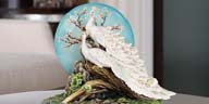Franz Collection Happiness And Reunion White Peacock Figurine With Wooden Base Fz03930