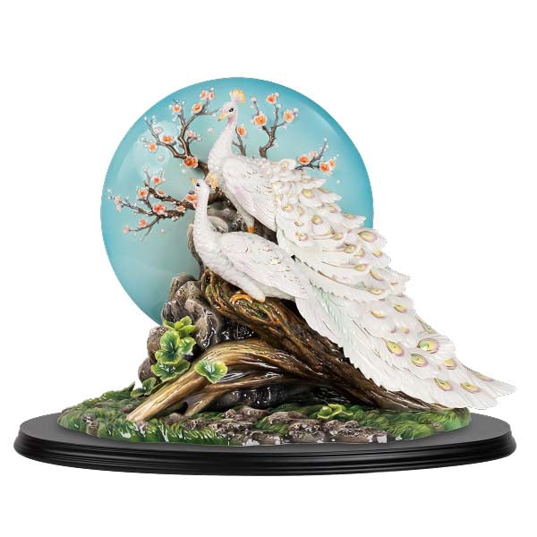 Franz Collection Happiness And Reunion White Peacock Figurine With Wooden Base Fz03930