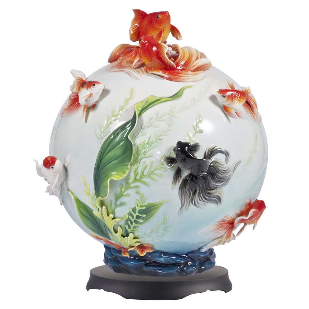 Franz Collection Familial Joy Goldfish Vase With Wooden Base Fz03937