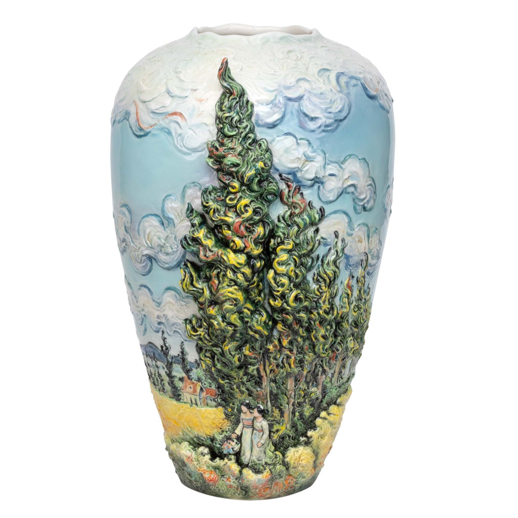 Franz Collection Van Gogh Evergreen Cypress Cypress Vase With Wooden Base Fz03940