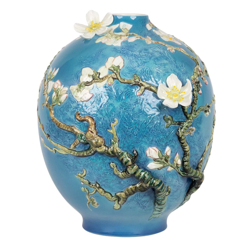 Franz Collection Van Gogh Almond Blossoms Round Vase With Wooden Base Fz03942