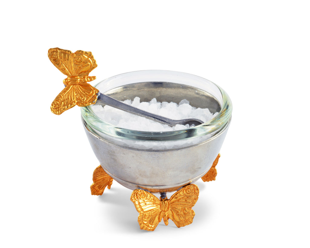 Vagabond House Garden Friends Gold Butterfly Salt Cellar with Spoon G125GB