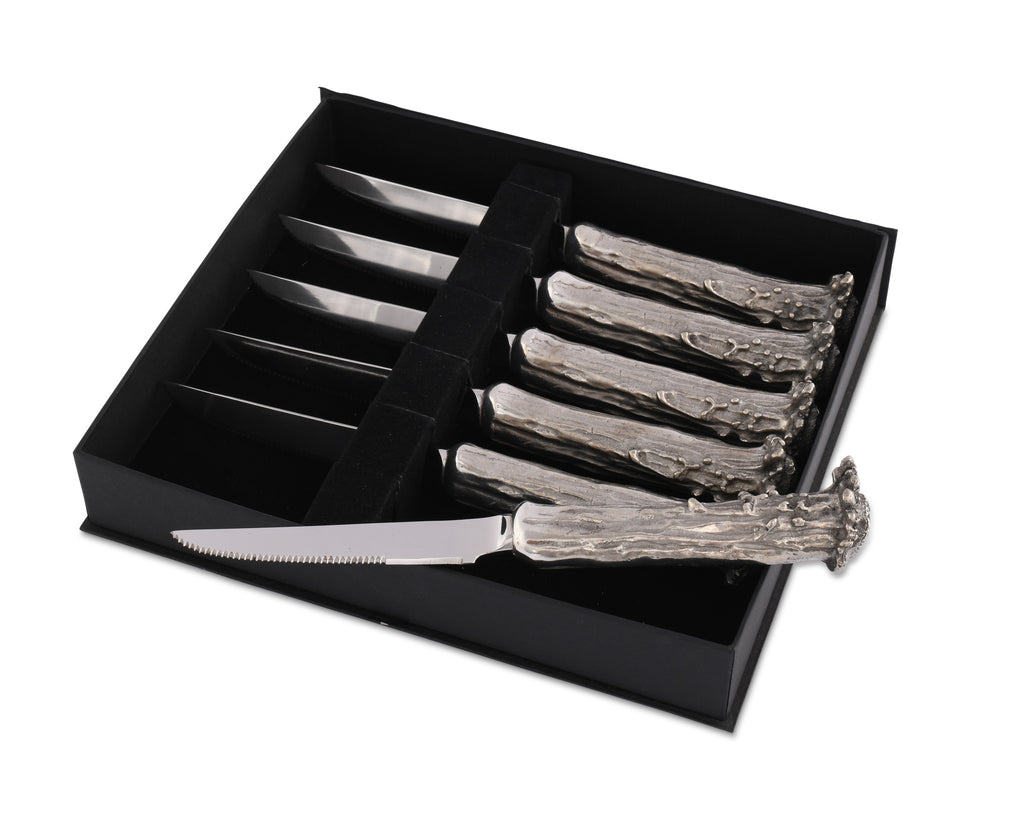 Vagabond House Western Frontier Pewter Antler Steak Knife Set G2