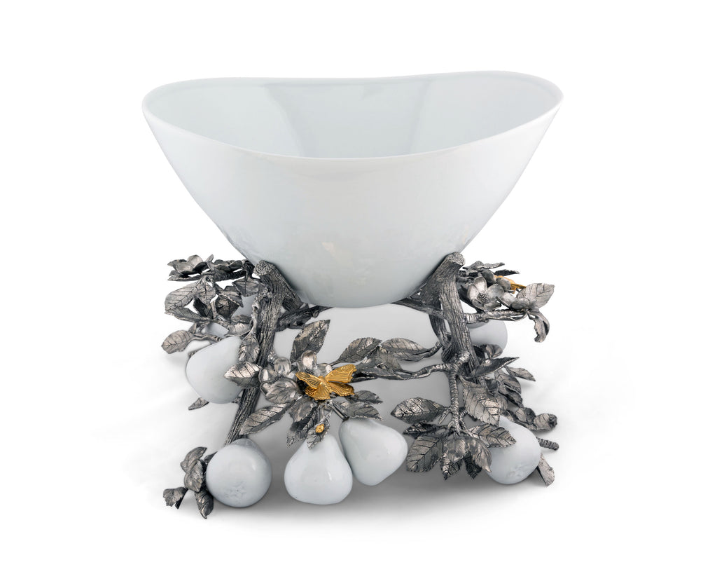 Vagabond House Harvest Pewter Pears and Leaves Centerpiece Porcelain Bowl G375PP