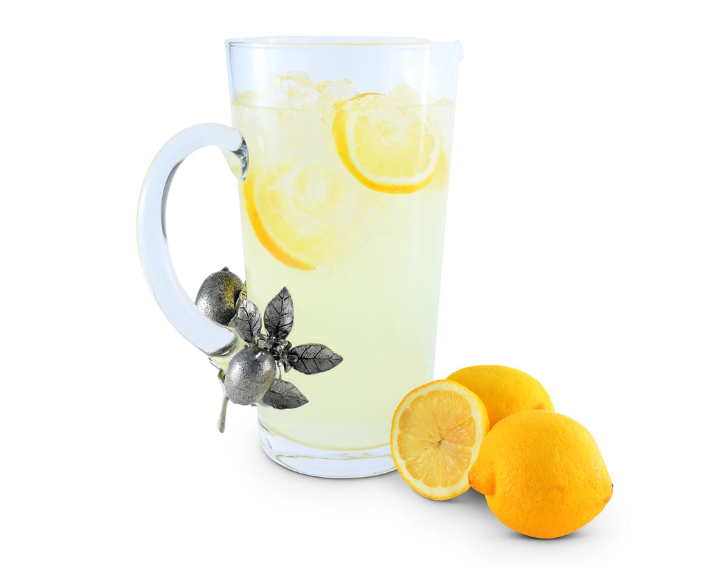 Vagabond House Farmer's Market Glass Pitcher Pewter Lemon Bouquet Handle G457L