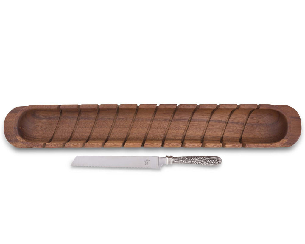 Vagabond House Harvest Baguette Board with Wheat Pattern Bread Knife H224HV