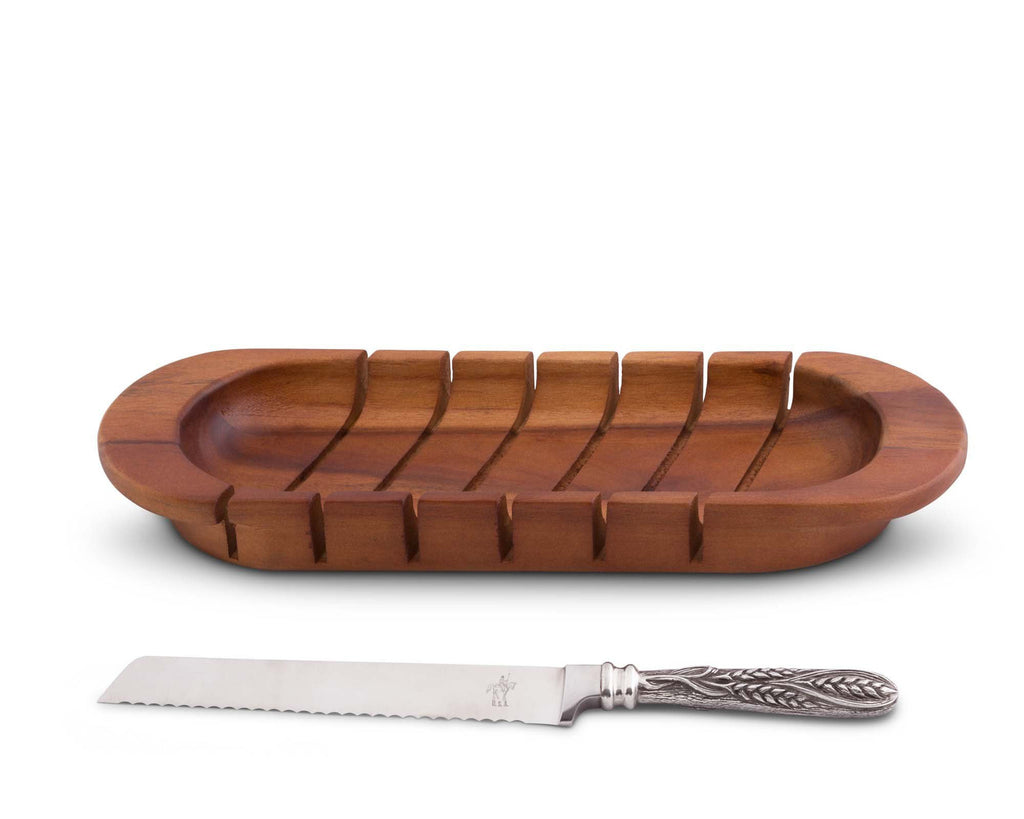 Vagabond House Harvest Oval Bread Board with Pewter Wheat Knife H225HV