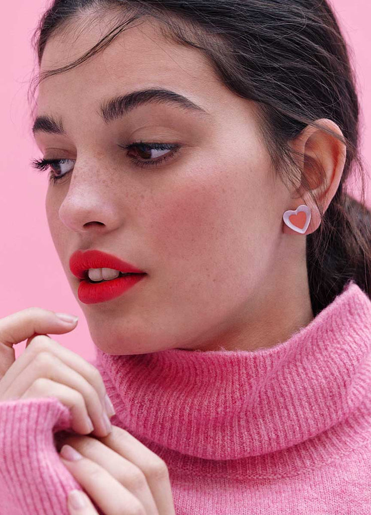 Lladro Hearts Stud Earrings Violet & Red 01010272