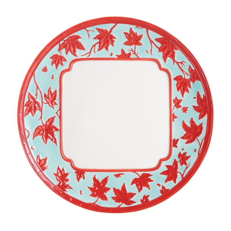 Jean Boggio Maple Leaves Dinner Celadon Red Plate JB00514CR