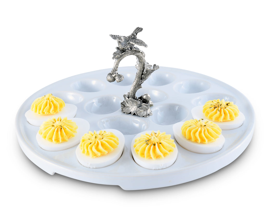Vagabond House Song Bird Deviled Egg Tray with Pewter Song Bird Handle K302SB