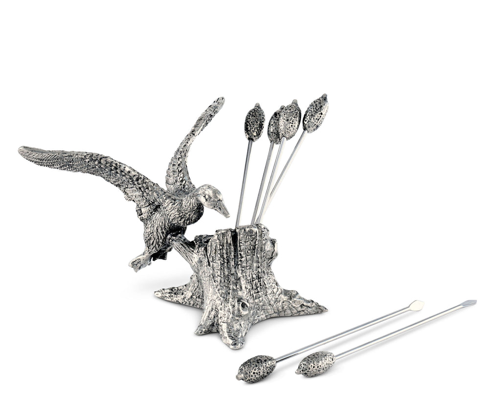 Vagabond House Morning Hunt Pewter Mallard Duck Cheese Pick Set K883M