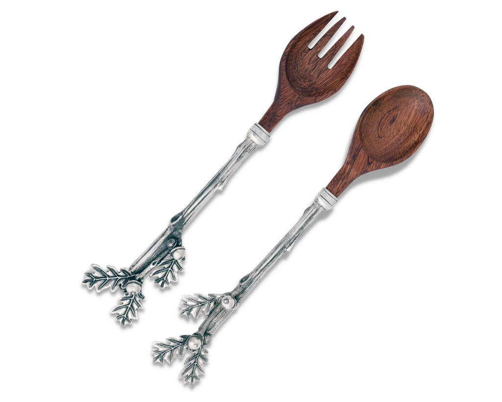 Vagabond House Majestic Forest Acorn & Oak Leaf Salad Server Set L19