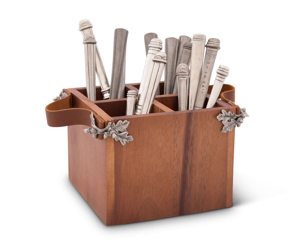 Vagabond House Majestic Forest Acorn Oak Leaf Flatware Caddy Square Box Wood L264AC