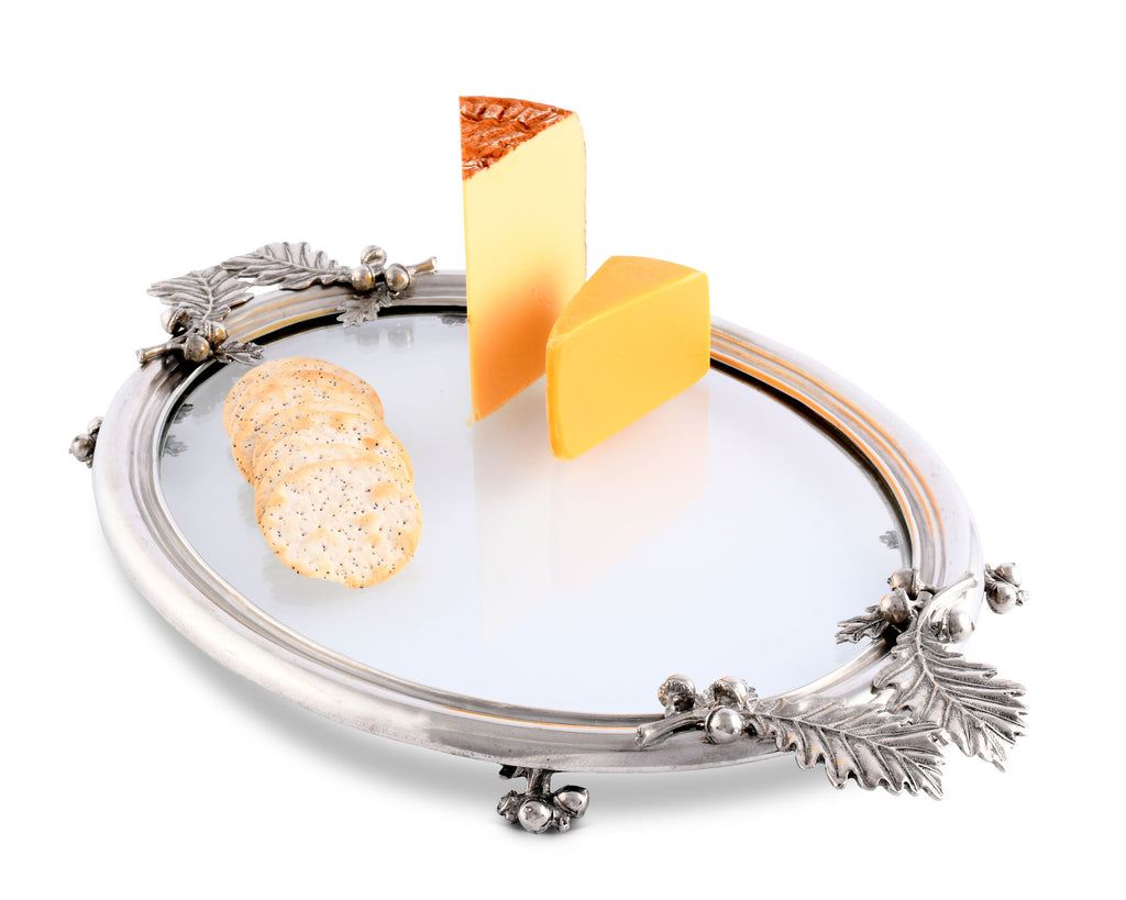 Vagabond House Majestic Forest Acorn & Oak Leaf Oval Glass Tray L409